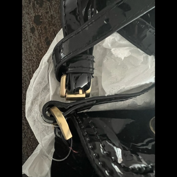 👜MULBERRY Black Patent Vegan Leather Velvet Quilt Mini Messenger Bag 🖤💛NWT - Picture 6 of 7